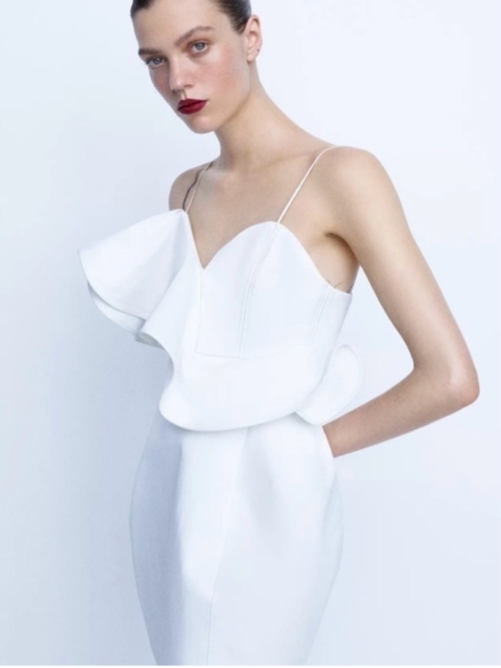 NWT Zara White Ruffle Mini Dress  Small